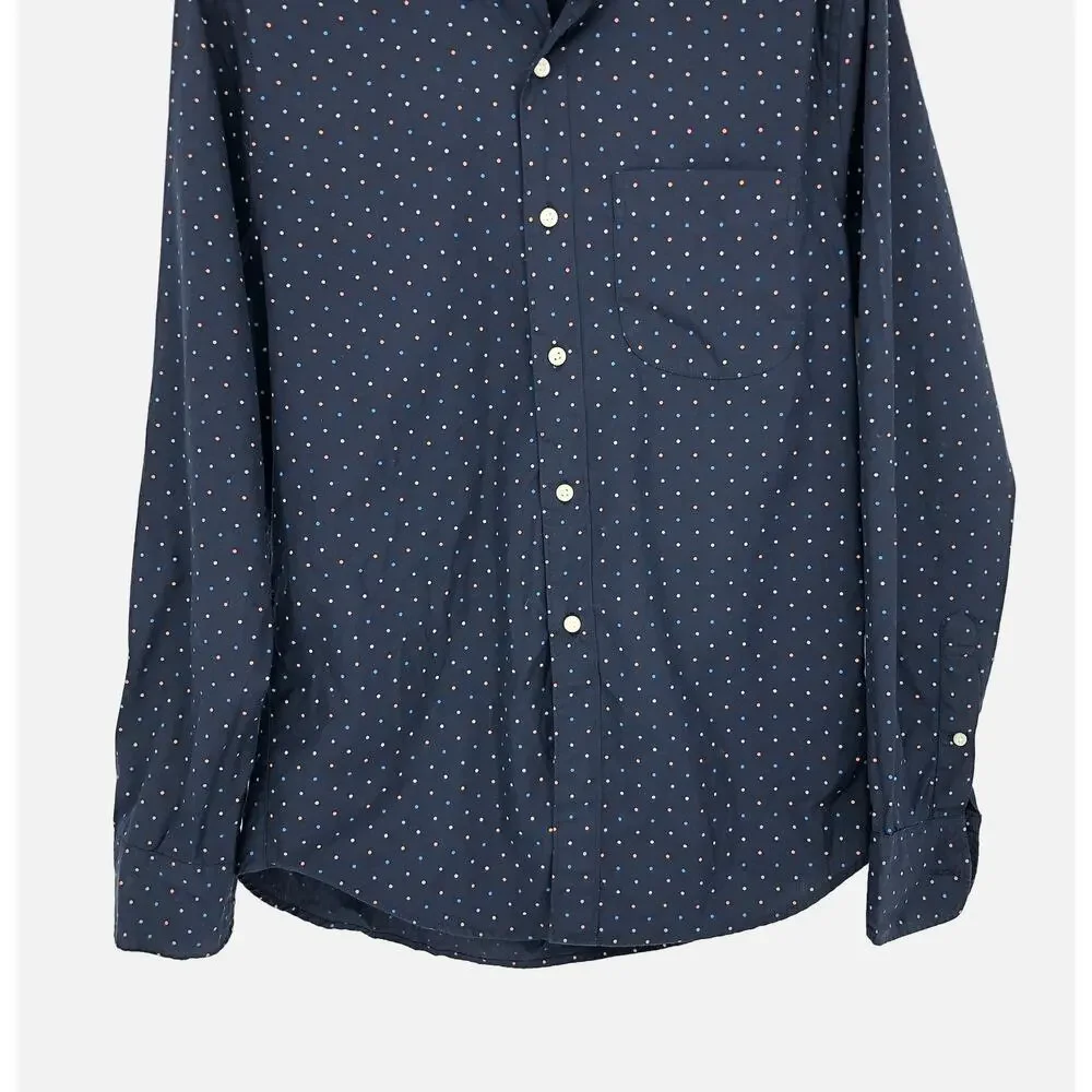 J.CREW Mens Slim Button Down Shirt Small Navy Blue Polka Dots Poplin BJ744 NWT
